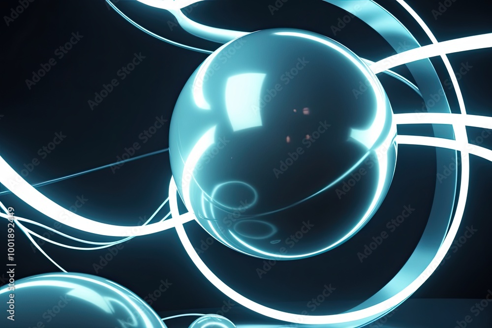 Poster futuristic luminescent spheres with smooth curves and dynamic energy design