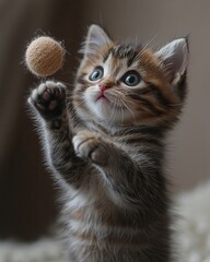 Fototapeta premium Playful Kitten Chasing a Wool Ball