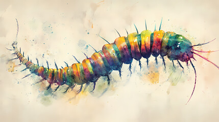 Obraz premium Centipede captured in hand-lettering and light watercolor. Hand-lettering. Illustration