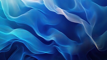 Obraz premium An abstract background showcasing smooth gradients of deep blue, sky blue, and light cyan, creating a serene and calming atmosphere. The design features soft brush strokes that blend seamlessly, 