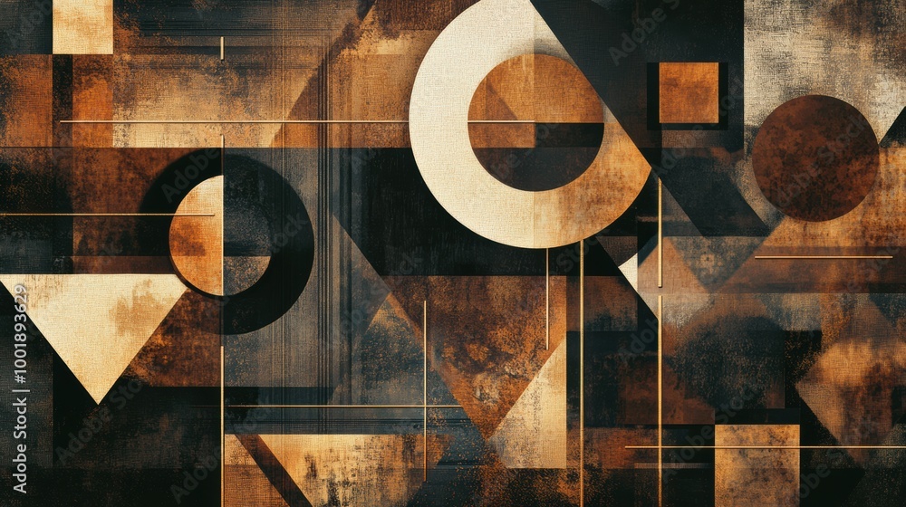 Aufkleber abstract composition of geometric shapes filled with rich coffee textures, creating a striking visua