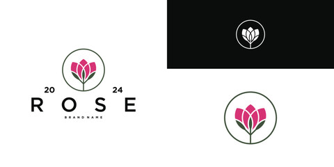 Modern rose flower logo design template. Premium Vector