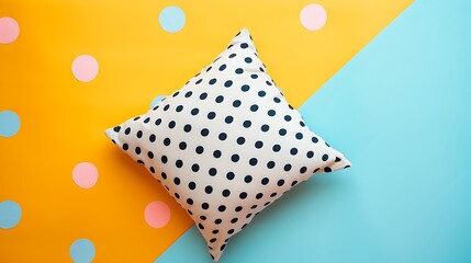 a cozy cushion with polka dots isolated on colorful background