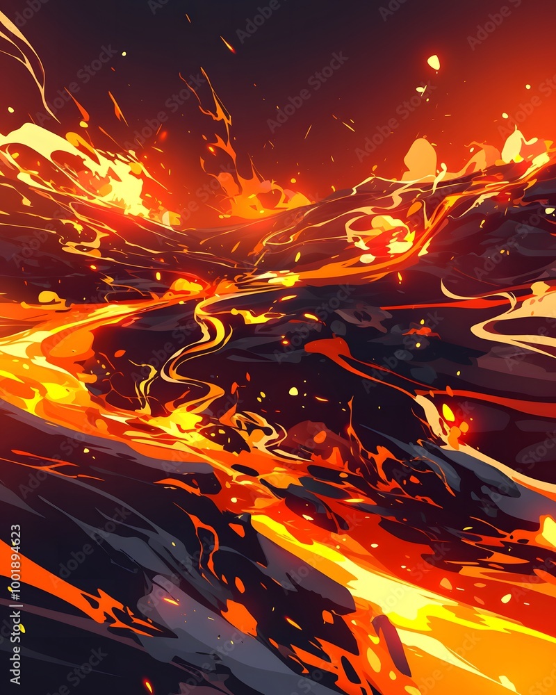 Poster dynamic abstract artwork featuring fiery lava flow patterns