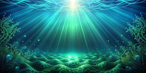 Fototapeta premium Abstract underwater scene with a light shining through the water and a patterned seafloor