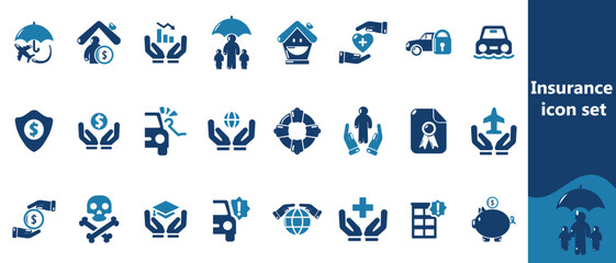 Insurance icon set with editable stroke. Insurance and assurance thin line icon collection. Vector illustration