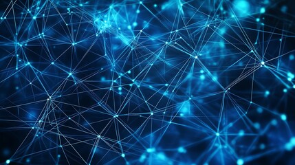 Abstract blue glowing network background with connected dots and lines.