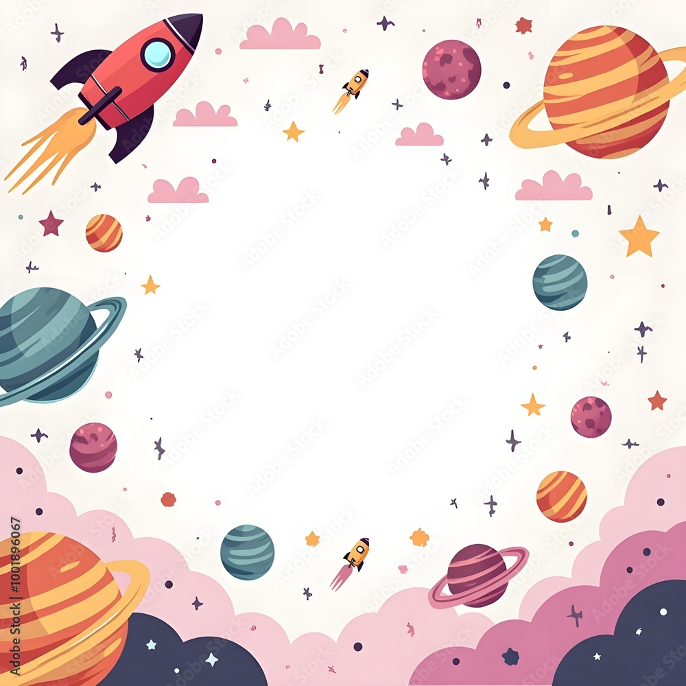 Poster background with space and rocket. generative ai