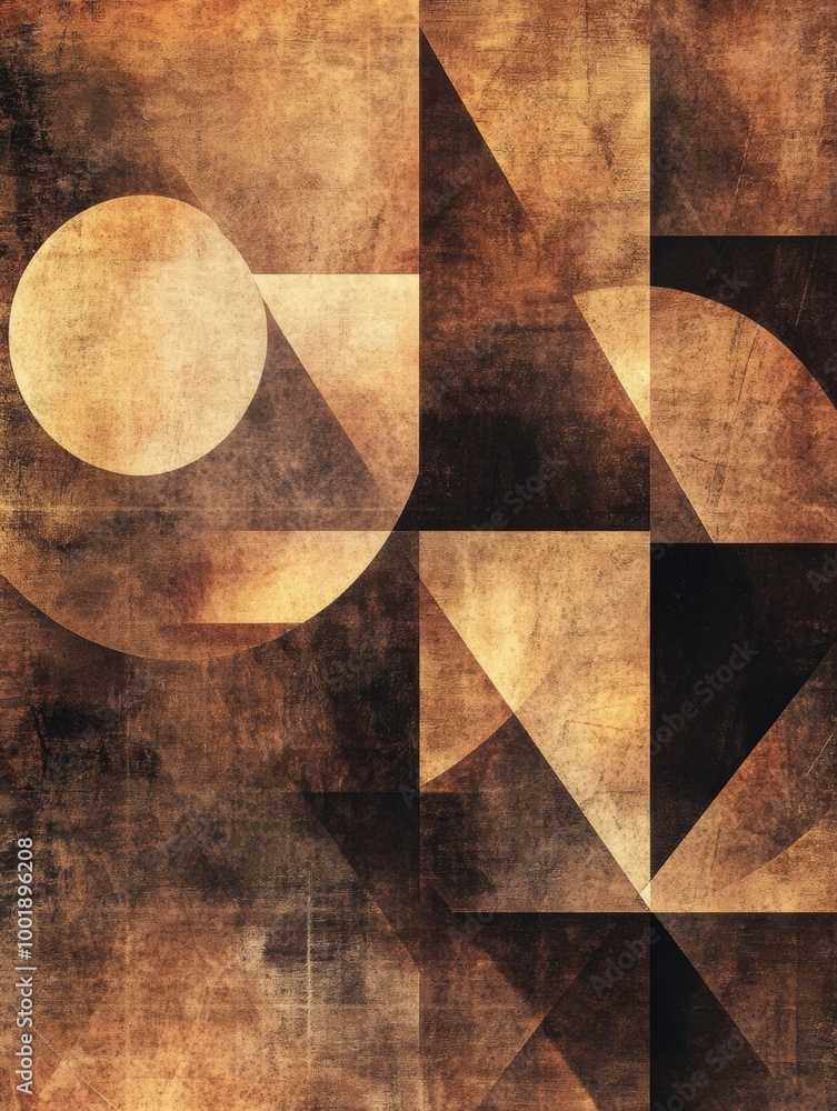 Aufkleber Abstract geometric shapes of triangles, circles, and squares filled with rich coffee textures in an artistic design. Generative AI
