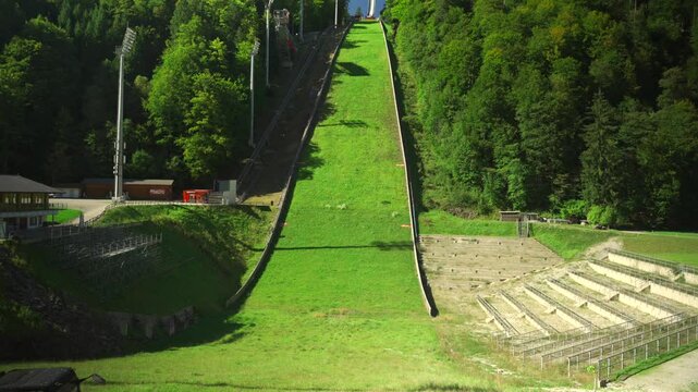Heini Klopfer Skiflugschanze ski jumping flying hill by Obersdorf. Allgau, Bavaria, Bayern Germany. Heini-Klopfer-Skiflugschanze ist eine Skiflugschanze ausserhalb des Allgauer Ortes Oberstdorf. 