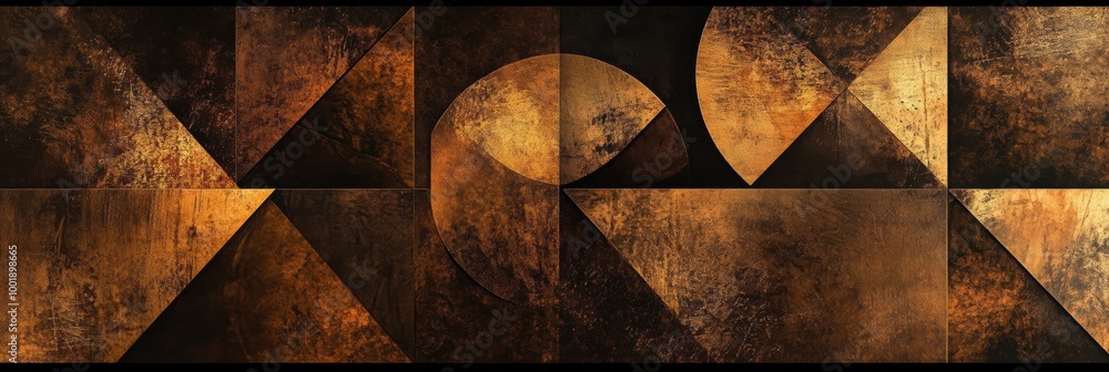 Fototapete abstract composition featuring triangles, circles, and squares filled with rich coffee textures in a