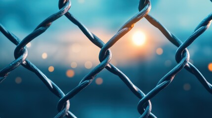 Fototapeta premium A strong metal fence surrounding a secure facility, symbolizing physical protection and access control.