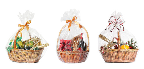 Set of gift baskets isolated on white