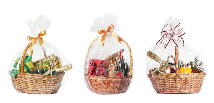 Set of gift baskets isolated on white