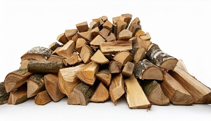 Pile of firewood isolated on a white background. Wood for the fire