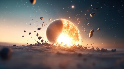 Obraz premium A cosmic ballet of light and destruction, showcasing a supernova aftermath, an exoplanet journey, and a distant galaxy.