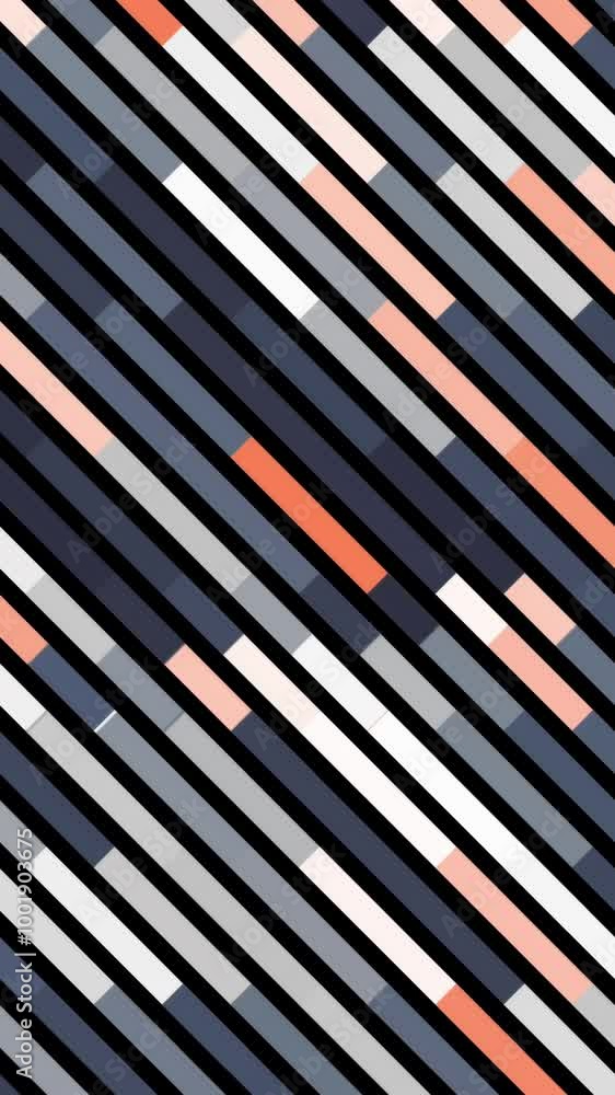 Poster abstract diagonal rows of narrow lines with white light impulse moving along them. animation. colorf
