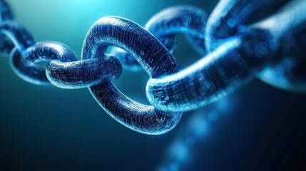 A Close-Up of a Digital Chain Link with a Blue Background