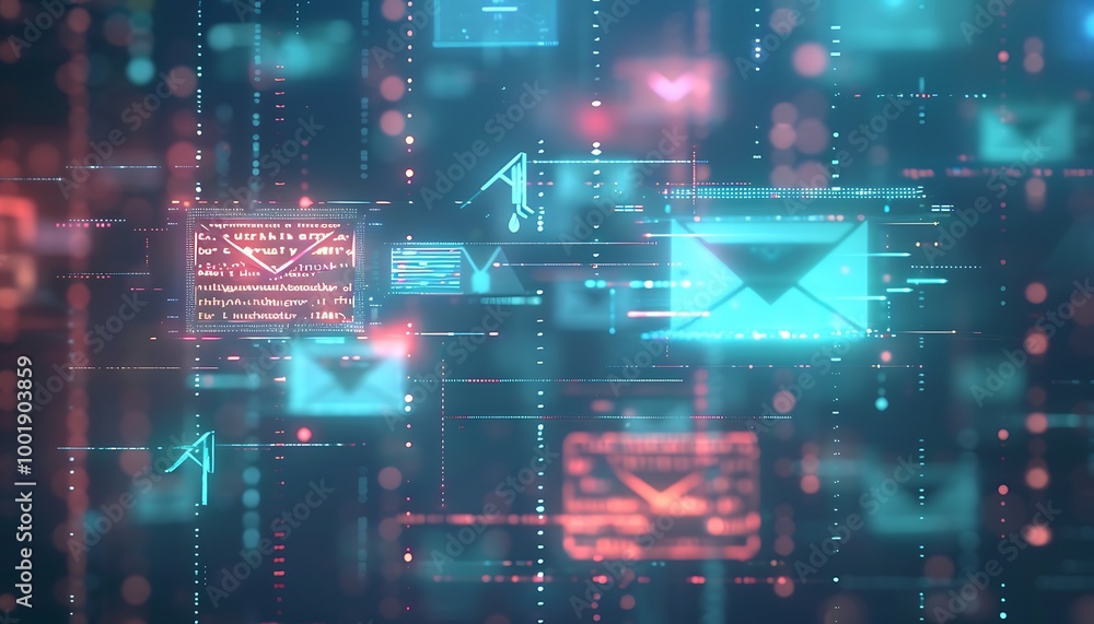 Poster Abstract Email Interface with Overlapping Message Windows and Icons