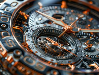 Close-Up of a Complex Mechanical Watch: Precision Engineering and Luxury Design
