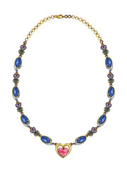 Jewelry design fancy art necklace set with fancy sapphire and ruby hand drawing on paper.