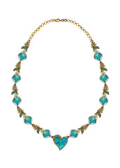 Obraz premium Jewelry design fancy art necklace set with sapphire and turquoise hand drawing on paper.