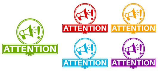 set attention icon sign symbol labels design vector illustration