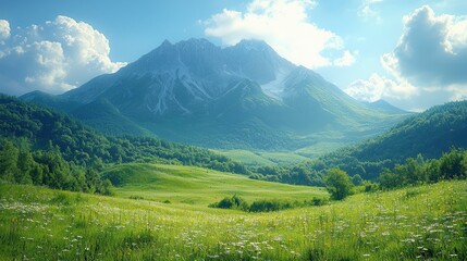 Serene Mountain Landscape Under Clear Blue Sky