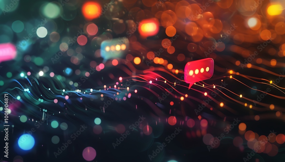 Aufkleber messaging concept with glowing chat bubbles over dark digital surface