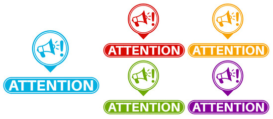 set trendy colorful attention label icons. danger sign warning sticker template design vector illustration