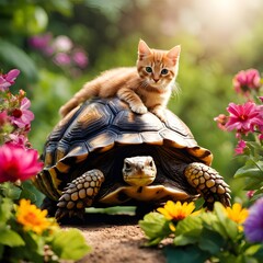 Kitten on a tortoise 
