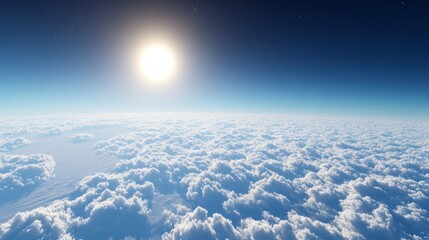 Above the clouds, with a radiant blue sky