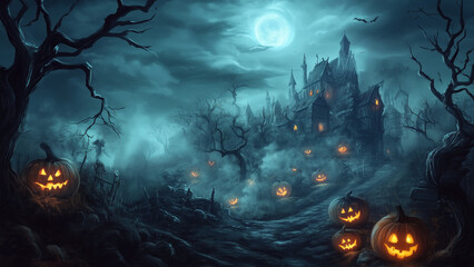 \Halloween night, pumpkins, dark atmosphere