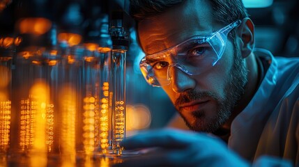 Scientist Working in Modern Laboratory with Glassware