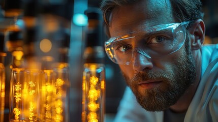 Scientist with Safety Glasses in Laboratory Setting