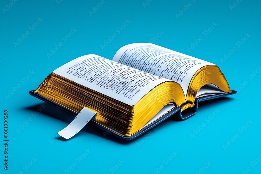 Poster simple book icon, with a clean design of an open book and a single bookmark standing out