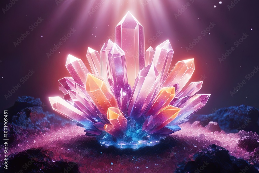 Poster Vibrant 3D Visualization of a Shimmering Crystal Structure