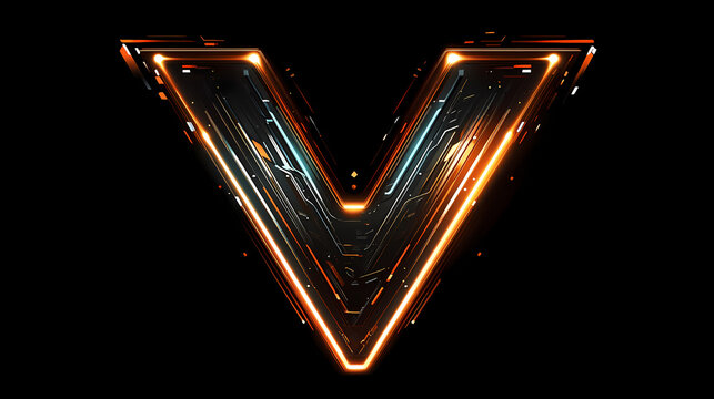 V capital futuristic letter on a black background. Futuristic Typography. Illustration