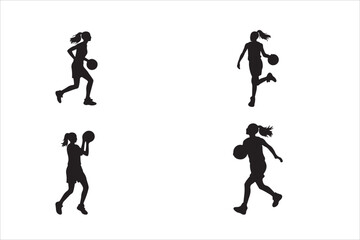 Female Basketball Players Silhouettes vector style