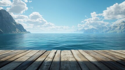 Fototapeta premium View from a rustic wooden platform, facing a boundless ocean