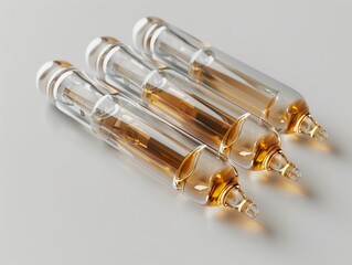 Naklejka premium Closeup of Three Glass Vials Filled with Liquid