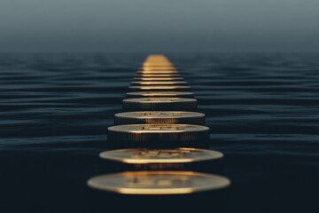 Obraz premium Golden Coins on Abstract Glowing Pathway