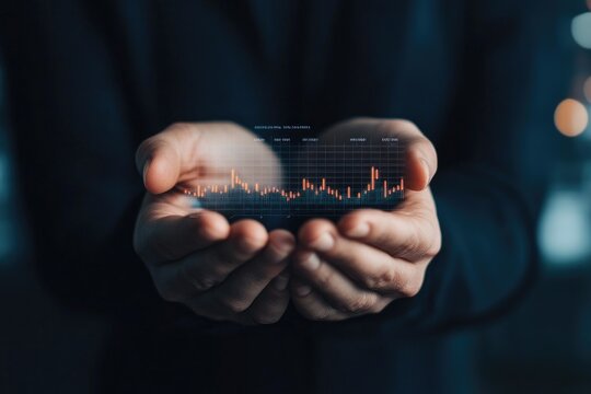Hands Holding Digital Investment Growth Visualization