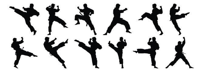 Fighter silhouettes set, warrior pack of vector silhouette design, isolated background