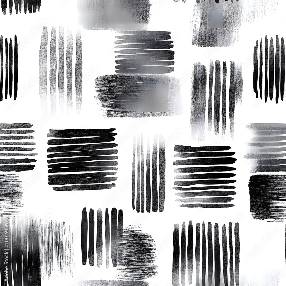 Aufkleber abstract black and white painted lines create a seamless pattern.