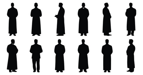 Pastor silhouettes set, priest pack of vector silhouette design, isolated background.