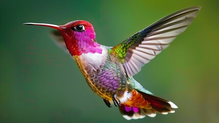 Obraz premium A vibrant hummingbird with red and purple wings sipping nectar
