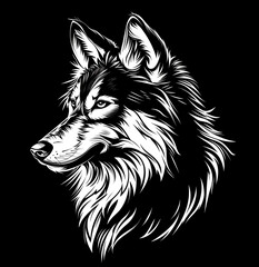 Fototapeta premium wolf head isolated on dark background