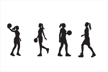 Obraz premium Female Basketball Players Silhouettes vector style