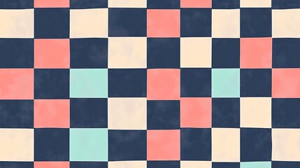 A vibrant flat design showcasing a classic checkerboard pattern, featuring alternating squares in contrasting colors that create a visually striking effect. This geometric arrangement conveys a sense 